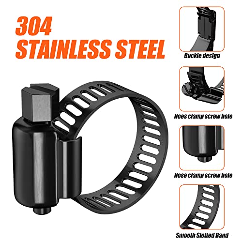 BOTTEN 20pcs Black Hose Clamp,3/8"-5/8"(10-16mm)304 Hose Clamps Stainless Steel Adjustable Worm Gear Hose Clamps Assortment Kit,radiator hose clamps fuel line clamps - size: 3/8''–5/8''