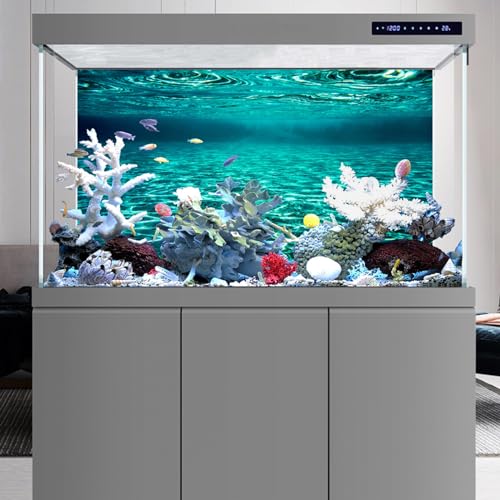 YongFoto Fish Tank Background 72x18 inch Turquoise Clear Water Ripple Lakebed Undersea Ocean Floor Underwater Seabed Polyester Backdrop Reptile Habitat Terrarium Aquarium Background