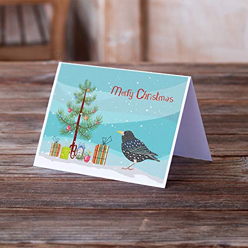 Caroline's Treasures CK4492GCA7P Starling Merry Christmas Greeting Cards and Envelopes Pack of 8 Blank Cards with Envelopes Whimsical A7 Size 5x7 Blank Note Cards - style: Birds - Starling
