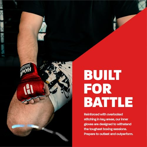 Hawk Padded Inner Gloves Training Gel Elastic Hand Wraps for Boxing Gloves Quick Wraps Men & Women Kickboxing Muay Thai MMA Bandages Fist Knuckle Wrist Wrap Protector Handwraps (Pair) - color: Red