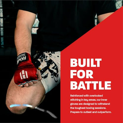 Hawk Padded Inner Gloves Training Gel Elastic Hand Wraps for Boxing Gloves Quick Wraps Men & Women Kickboxing Muay Thai MMA Bandages Fist Knuckle Wrist Wrap Protector Handwraps (Pair) - color: Red