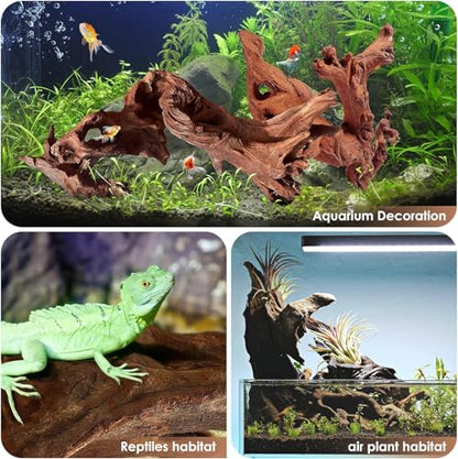 Natural Aquarium Driftwood for Fish Tanks & Reptile Terrariums – Safe Fish Tank Decorations, Unique Twisted Branches 3-Piece 7-11 Inch Low Tannin, Easy to Sink - size: Mopani Driftwood 7 to 11 Inch (Pack of 3)