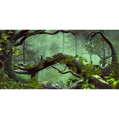 AWERT 24x12 inches Foggy Forest Terrarium Background Stone Green Tree Tropical Reptile Habitat Background Rainforest Aquarium Background Durable Polyester Background - size: 24x12in/60x30cm