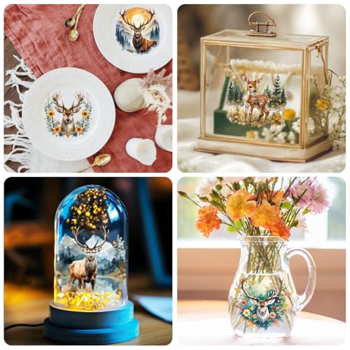 Peacoblue 18 Sheets Rub on Transfers for Crafts, Forest Deer 3.6"x3.9" UV DTF Cup Wraps Waterproof Rub on Cold Transfers Stickers for Wood Glass Metal Cup Tumblers Mirrors Mugs Home Decor - style: Forest Deer