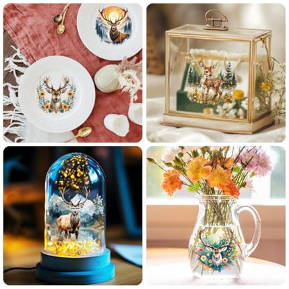 Peacoblue 18 Sheets Rub on Transfers for Crafts, Forest Deer 3.6"x3.9" UV DTF Cup Wraps Waterproof Rub on Cold Transfers Stickers for Wood Glass Metal Cup Tumblers Mirrors Mugs Home Decor - style: Forest Deer