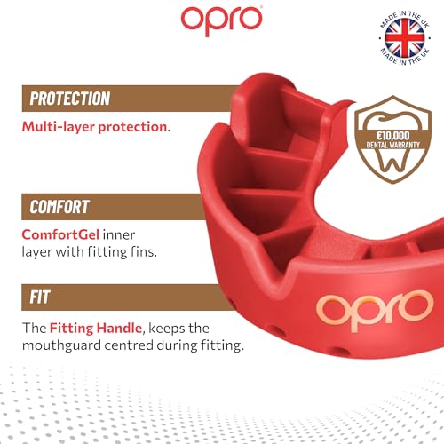 OPRO Bronze Level Youth Moldable Mouth Guard, Essential Fit, Red - color: Red, size: Youth
