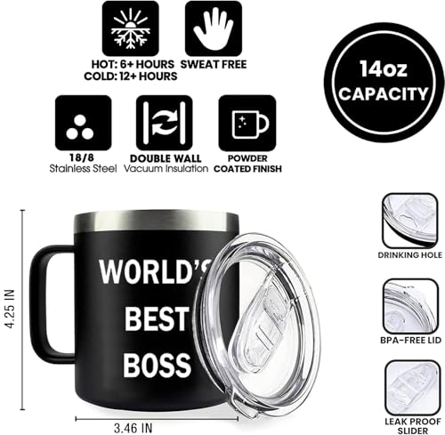 World's Best Boss Mug, Office Coffee Tumbler Mug With Lid 14 Oz, Office Decor, Boss's Day Christmas Birthday Gifts for Boss Lady Men Fans Coworkers or Friends