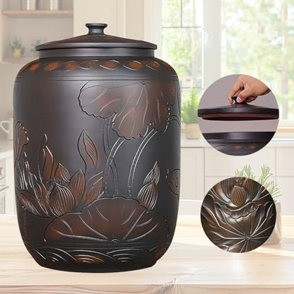 Food Storage Jar Ceramic Rice Jar with Lid 22lb 33lb 55lb Ceramic Rice Container Food Airtight Storage Jars Kitchen Sealed Jar Grain Rice Dispenser for Baking Supplies Cereal Flour Sugar(33lb) - size: 33lb