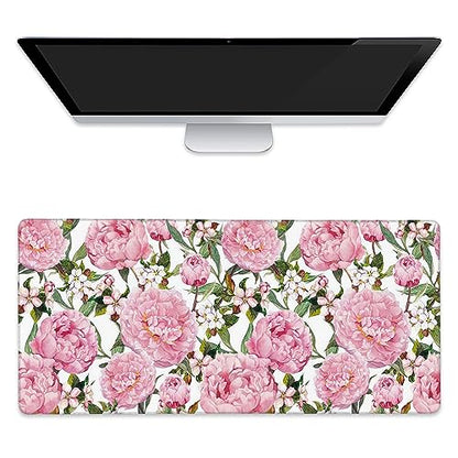Large Mouse Pad Peony Flowers and Sakura Extended Gaming Mouse Pad Desk Mat Stitched Edges Mousepad Non-Slip Rubber Base Keyboard Pad for Laptop Computer PC 35.4 x 15.7 inches