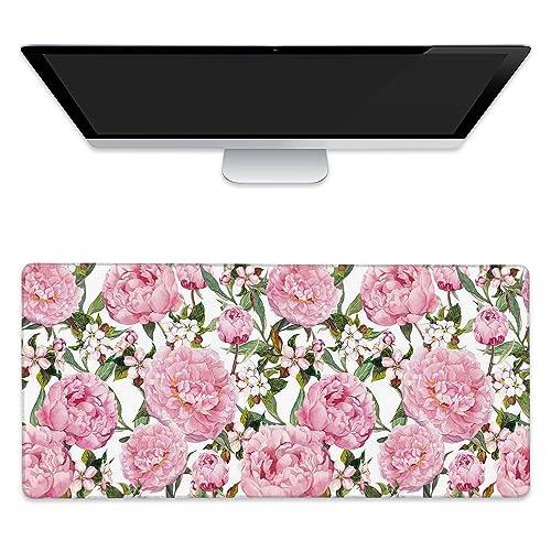 Large Mouse Pad Peony Flowers and Sakura Extended Gaming Mouse Pad Desk Mat Stitched Edges Mousepad Non-Slip Rubber Base Keyboard Pad for Laptop Computer PC 35.4 x 15.7 inches