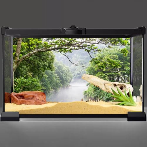 AWERT 48x18 inches Tropical Rainforest Terrarium Background Foggy Fores Green Trees Lake Nature Reptile Habitat Background Durable Polyester Aquarium Background - size: 48x18in/120x45cm