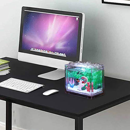 Small Betta Fish Tank, Aquarium Tank Kit with LED Lighting, 0.6 Gallon Stackable Fighting Fish Tank Set, Fish Bowl Accessories for Turtle Reptile Shrimp Crab Insects as Decoration