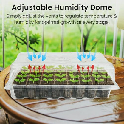 2-Pack Seed Starter Tray with Plant Light, Elevated Seedling Starter Trays Kits with Adjustable Humidity Domes and Clear Cell Tray, 12 Full Spectrum Led Lamp Beads for Plants Indoor-Clear
