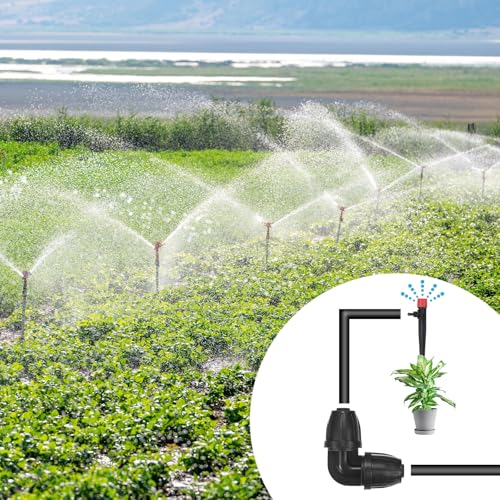 M METERXITY 10-Pack Drip Irrigation Barbed Locking Fittings, 3/8 Inch Elbow Tubing Connector Plastic Coupling for Greenhouse/Aquarium/Garden Watering System, Drip Irrigation Kit Parts