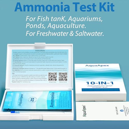10-in-1 Ammonia Test Kit Aquarium (100 Strips): 50 Multi-Test + 50 Ammonia | Aquarium Test Strips for Freshwater & Saltwater. for Fish Tanks, Aquariums & Pond Water Test kit. Test Nitrate, pH & More - size: 10-1 100 Strips