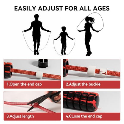 Jump Rope Cotton Adjustable Skipping Weighted jumprope for Women, Adult and Children Athletic Fitness Exercise Jumping Rope - color: Red, size: 1pcs
