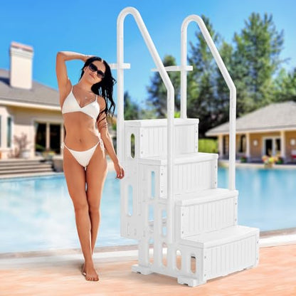 VINGLI Pool Ladder for Above Ground Pools 4-Step, Safety Stair - Full White - color: Full White, size: 4 Steps