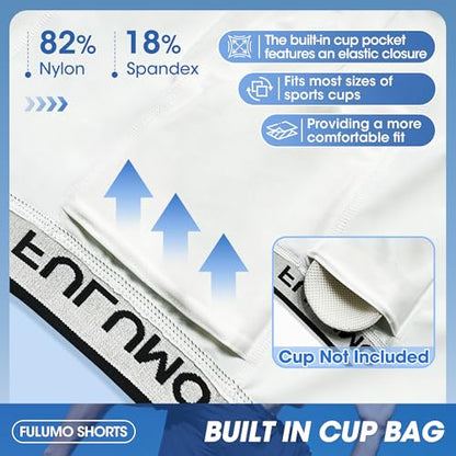 Men's Compression Athletic Shorts with Pocket Cup - color: White, size: Medium