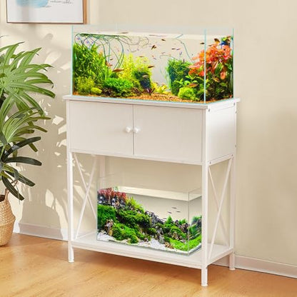 20-29 Gallon Aquarium Stand with Cabinet, 20 Gallon Long Fish Tank Stand with 31''L * 12''W Tabletop, Double Heavy Metal Stand with Stable Structure, Adjustable Table Feet - White - color: White 20-29Gallon, size: 20-29Gallon