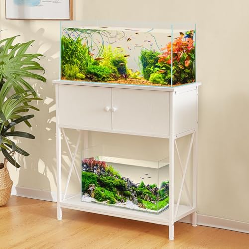 20-29 Gallon Aquarium Stand with Cabinet, 20 Gallon Long Fish Tank Stand with 31''L * 12''W Tabletop, Double Heavy Metal Stand with Stable Structure, Adjustable Table Feet - White - color: White 20-29Gallon, size: 20-29Gallon