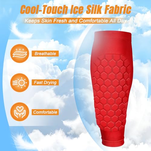 XZQTIVE Soccer Shin Guards Shin Defender for Kids Youth Adult, Ski Shin Guard Calf Compression Sleeve with Honeycomb Shin Pads - color: red, size: X-Large