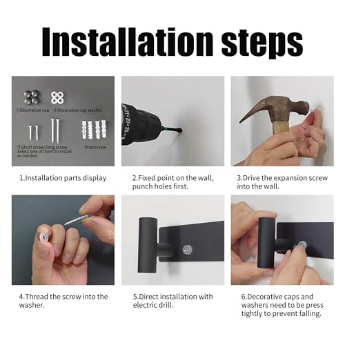 PMMASTO 5 T-Shaped Wall Hooks, Black Stainless Steel Coat Rack Rail, 1 Pack - color: Black, size: 5 "T" Hooks, 1PACK