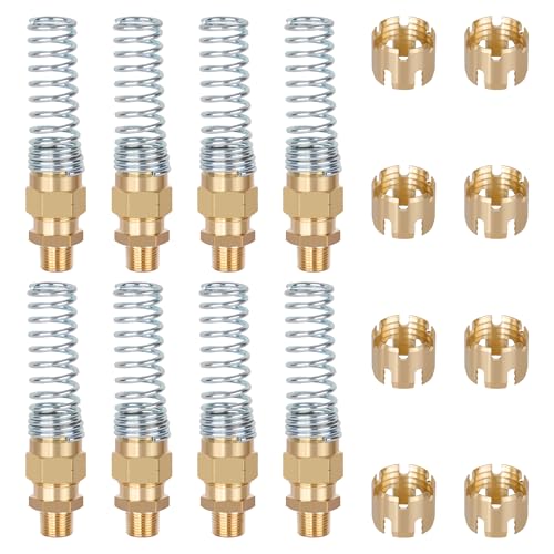 Air Brake Fittings, Dazakoot Brass DOT 3/8” Hose x 3/8” Male Air Hose End Connector with Spring Guard, Air Brake Hose Fittings Repair Kit, 8 Pack Air Brake Hose Fittings & 8 Pack 3/8” Sleeve Tubes - size: 3/8" Hose X 3/8" Male, style: 16PCS KIT