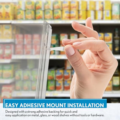 Corp. 50 Pack Shelf Dividers for Retail Stores, 1" H x 9-9/16" L, 15 mil Crystal Clear PVC Adhesive Mount Retail Shelf Separator, SD-1510