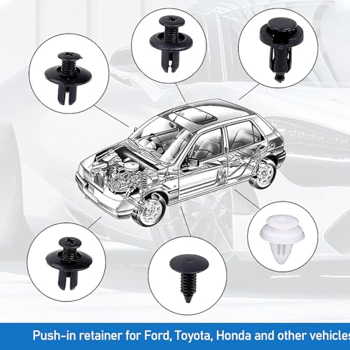 100 PCS Car Buckle Combination Set, PA66 Injection Molded Bumper Push Fastener Rivet Clamp Expansion Screw, Universal Fastening Screw Replacement Kit, Suitable for Most Models (Black & White)