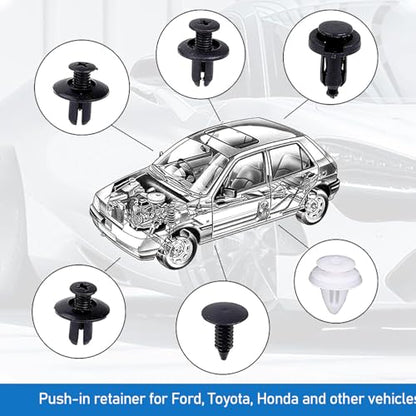 100 PCS Car Buckle Combination Set, PA66 Injection Molded Bumper Push Fastener Rivet Clamp Expansion Screw, Universal Fastening Screw Replacement Kit, Suitable for Most Models (Black & White)