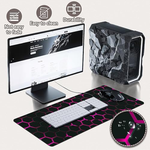 Gaming Mouse Pad - (31.5"×11.8") Honeycomb Large Mouse Pads for Desk - Desk Mat for Keyboard and Mouse with Non-Slip Base, Desks Pad Matfor Game/Office & Home（Black Rose Red） - color: Black Rose Red