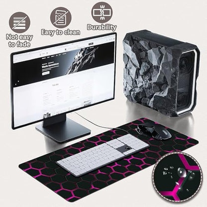 Gaming Mouse Pad - (31.5"×11.8") Honeycomb Large Mouse Pads for Desk - Desk Mat for Keyboard and Mouse with Non-Slip Base, Desks Pad Matfor Game/Office & Home（Black Rose Red） - color: Black Rose Red