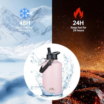 StarSpeed 64oz Insulated Water Bottle with Straws & 2 Lids,Pink - color: Pink, size: 64 Ounces
