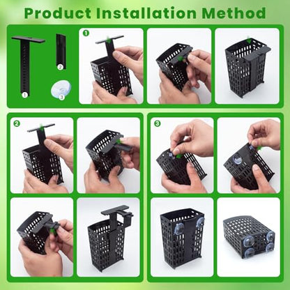 2 PCS Adjustable Aquarium Plant Holder, Fish Tank Plants Holder, Aquarium Plant Basket with Extendable Hook and Suction Cup for Fish Tank Aquaponic Cultivation