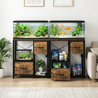 Garvee 20-29 Gallon Fish Tank Stand with Power Outlets, Heavy Duty Metal and Wood Aquarium Stand with 4-Tier Open Storage Shelves and Sturdy Legs - color: Brown, size: 31.5