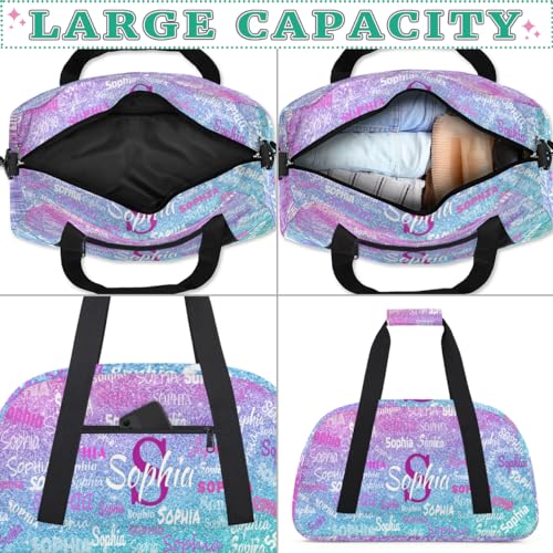Custom Dance Sleepover Bag for Girls, Light Blue Purple Glitters Bling - color: Color 21