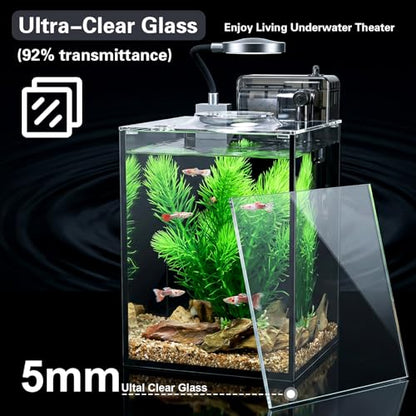 1.2 Gallon Small Aquarium Set Glass Fish Tank,Desktop Small Aquarium Kit for Beginners and Children to Keep Betta Fish, Goldfish, Shrimp, and Aquatic Plants (Black, 1.2 Gallon (Complete Kit)) - size: 1.2 Gallon (Complete Kit)