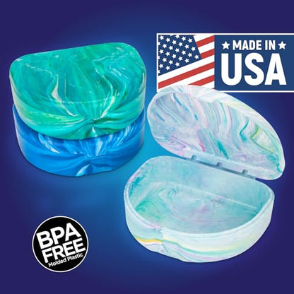 Practicon Marble Retainer Cases, Orthodontic Aligner Case, Mouth Guard Holder (3 Pack) Ocean - color: Ocean
