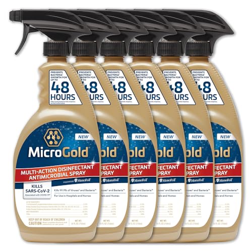 MicroGold Multi-Action Disinfectant Antimicrobial Spray Tested and Proven Effective to Kill the COVID-19 Virus, Kills 99.9% of Viruses and Bacteria, 24 Fluid Ounces, 6 Pack, Packaging May Vary - color: 6 Pack