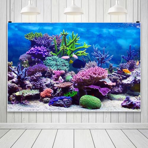 12x10ft Under The Sea Backdrop Underwater Seascape Coral and Fish Aquarium Photography Background Marin Ocean Diving Atoll Reef Summer Kids Birthday Artistic Portrait Photoshoot Studio Props - size: 12x10ft