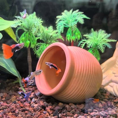 M2cbridge Pottery Ceramic Jar Natural Clay Vase for Cichlid Small Fish Shrimp Aquarium Decor to Play Hide Breed Habitat (Red Pots, 2pcs)