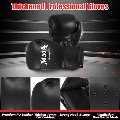 Filled Punching Bag for Adults, 4FT Boxing Bag with Sponge Filler & Gloves | PU Leather Hanging Punching Bag, Heavy Kicking Bag Boxing Equipment for MMA Training Karate Kickboxing - style: Fighting
