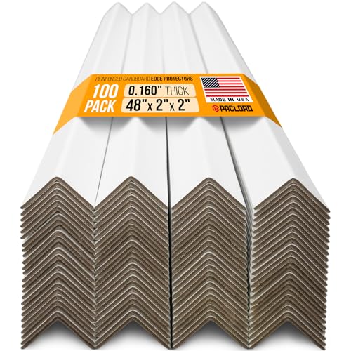 48" x 2" x 2" Reinforced Cardboard Edge Protectors, White (Pack of 100) – 0.16" Thick Heavy-Duty Cardboard Corner Protectors for Shipping – American Quality V-Board Pallet Edge Guard - color: Thickness: 0.16", size: Pack of 100