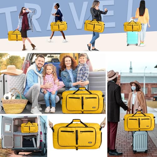 Fmeida 65L Duffle Bag Foldable Travel Duffel Bags for Men Women Travel Bag - color: Glossy Yellow