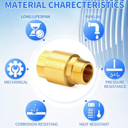 ChillWaves Brass In-Line Spring Check Valve 2" NPT Male x 2" NPT Female Thread, One-Way Non-return Vertical Check Valve for Backflow Prevention(1-PACK) - size: 2" MNPT x 2" FNPT, style: PACK OF 1