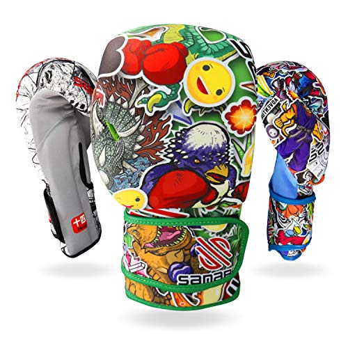 Sticker Bomb Adult Boxing Gloves - color: Dino Jungle, size: 10 OZ
