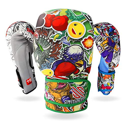 Sticker Bomb Adult Boxing Gloves - color: Dino Jungle, size: 12 OZ