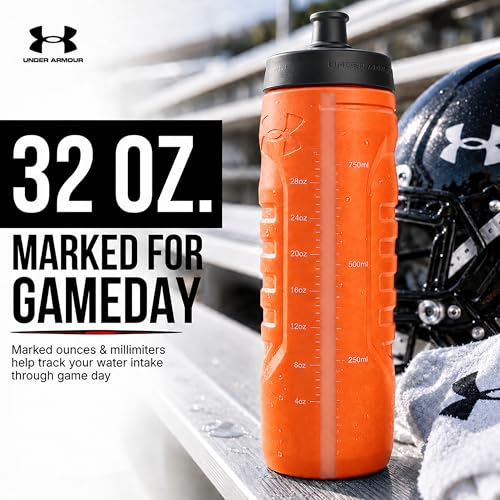 Under Armour Squeeze Water Bottles, 32 oz Water Bottles, Sideline Sports Water Bottle with Quick-Shot Lid, Quick & Easy Hydration, Gym Water Bottles, Squeeze Bottle, 1 32oz Bottle - color: Blaze Orange