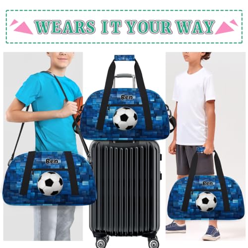 Personalized Sports Bag for Boys, Soccer Blue Geometric Pattern - color: Color 19