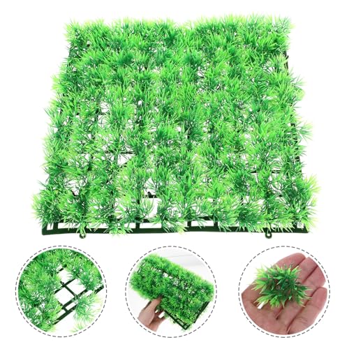 SHINEOFI Simulation Fake Grass Rug Aquarium Pad with 25X25Cm Artificial Turf Base and 4 Suction Cups, Plastic Aquarium Décor Mat for Fish Tanks and Reptile Habitats
